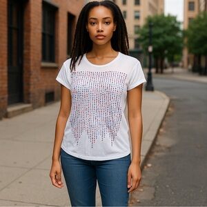 Armani Exchange White Dot Print Scoop Neck Cap Sleeve Tee Shirt Size‎ XS